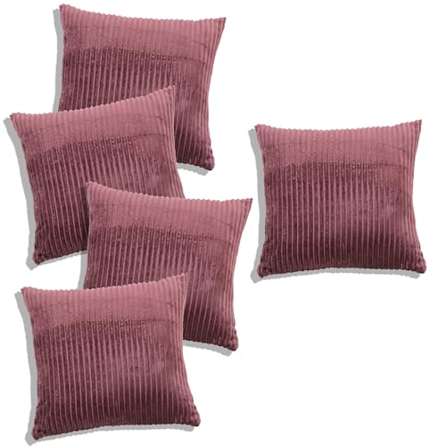 RD TREND® Cushion Cover Set of 5, Decorative Sofa Living Room Home Square Cushion Covers 16 Inch x 16 Inch, Aesthetic Corduroy Striped Double Sided (Wine,Pack of 5) - Image 5