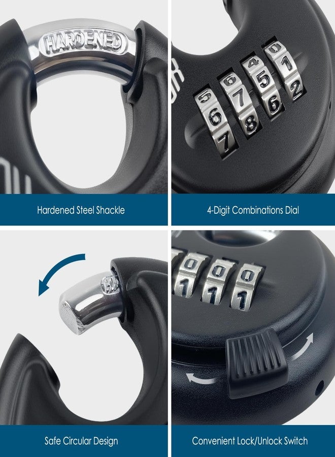 HOX Combination Lock, 4 Digit Disc Padlock with 3/8 Inch Hardened Steel Shackle, 2-3/4 Inch Zinc Alloy Wide Body, Keyless Heavy Duty Combo Lock for Hasp Latch, Sheds, Fences, Storage Locker (2 Pack) - Image 5