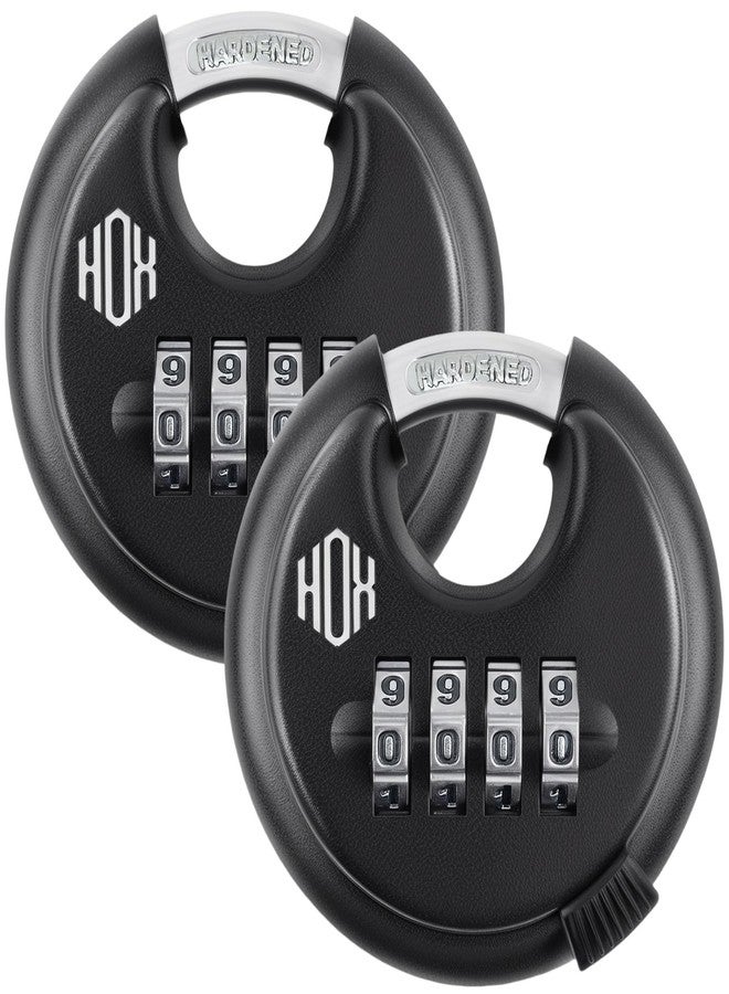 HOX Combination Lock, 4 Digit Disc Padlock with 3/8 Inch Hardened Steel Shackle, 2-3/4 Inch Zinc Alloy Wide Body, Keyless Heavy Duty Combo Lock for Hasp Latch, Sheds, Fences, Storage Locker (2 Pack) - Image 1