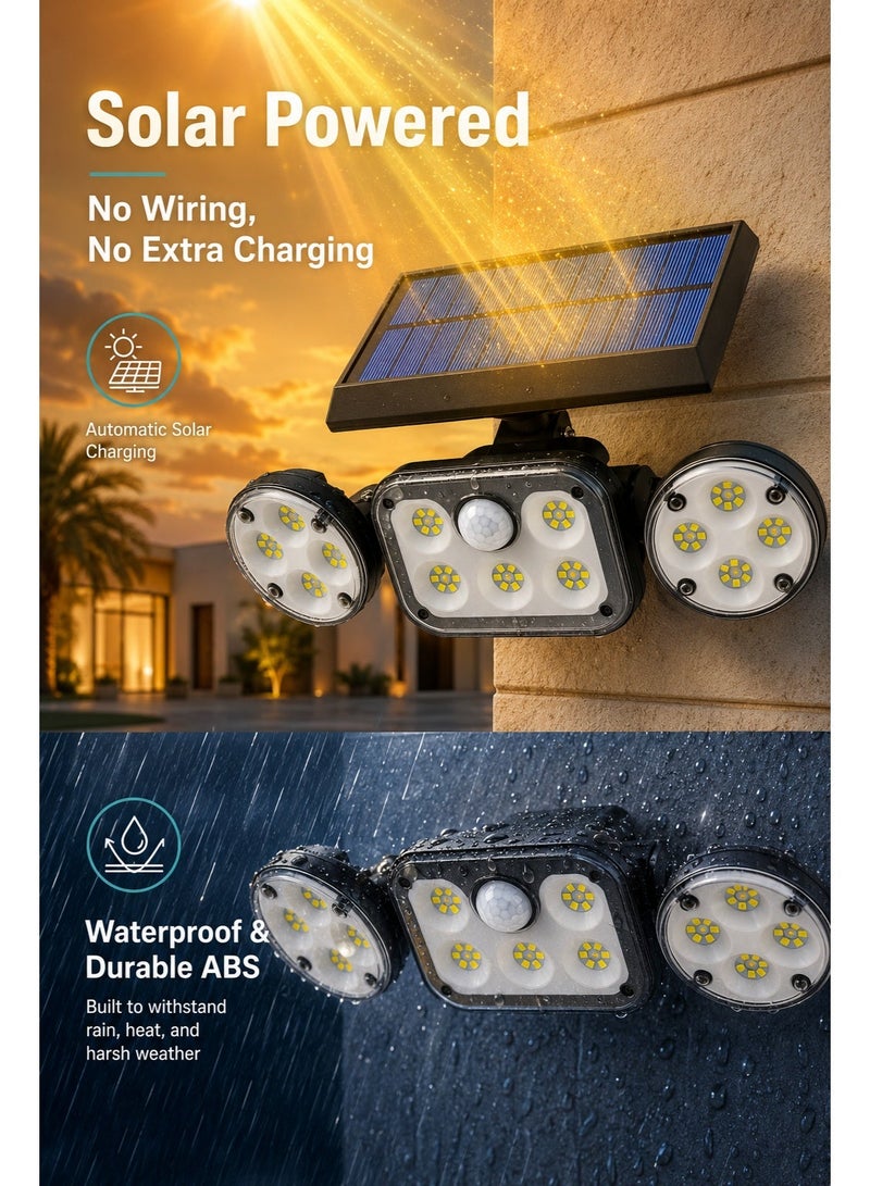 Solar Wall Light – LED 3-Head Rotatable Outdoor Waterproof Motion-Sensor Courtyard/Street Light - Image 4