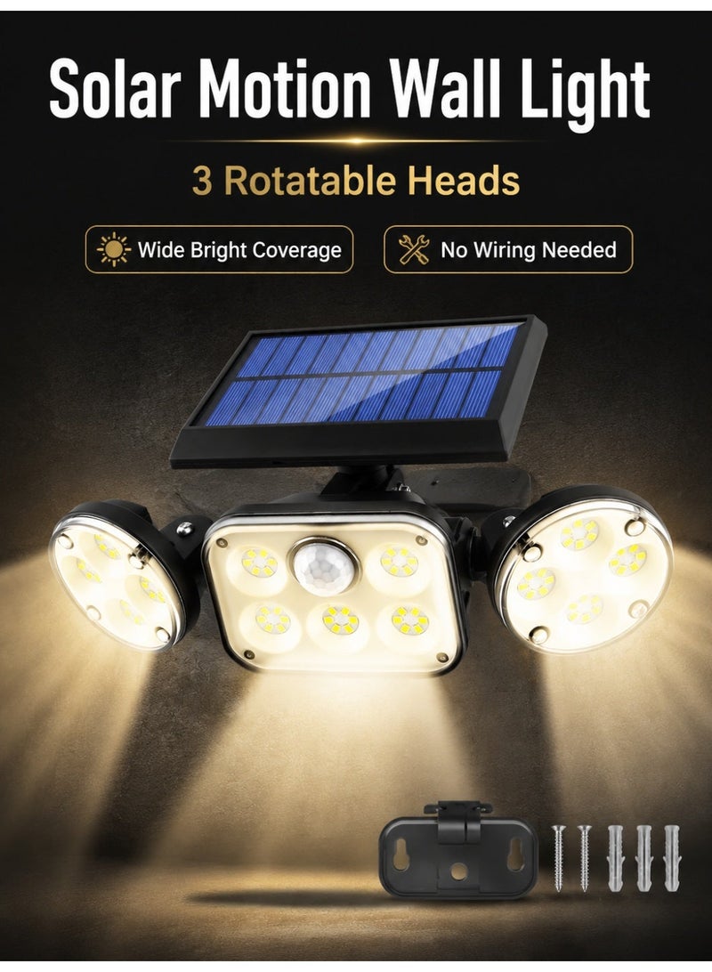 Solar Wall Light – LED 3-Head Rotatable Outdoor Waterproof Motion-Sensor Courtyard/Street Light - Image 3
