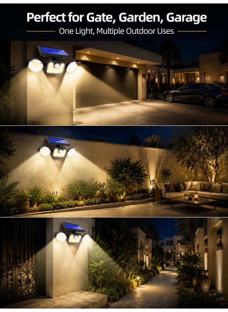 Solar Wall Light – LED 3-Head Rotatable Outdoor Waterproof Motion-Sensor Courtyard/Street Light - Image 2