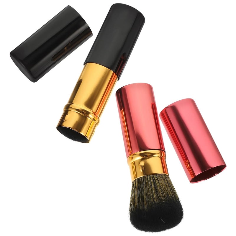 Cabilock 2pcs Retractable Blush and Pressed Powder Brush Set with Caps, Small Makeup Brushes for Women’s Portable Facial Powder and Highlighter Application - Image 1