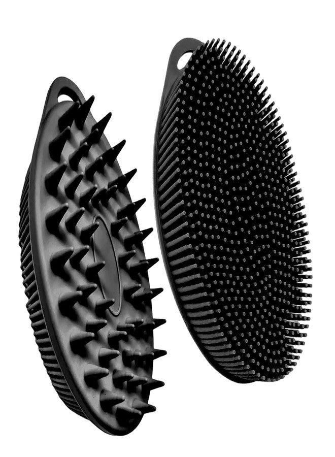 INOVERA (LABEL) Exfoliating Silicone Bathing Scrubber for Womens & Mens | Soft Body Wash Shower Brush | Dual-Sided Cleaning Brushes (Black) - Image 1