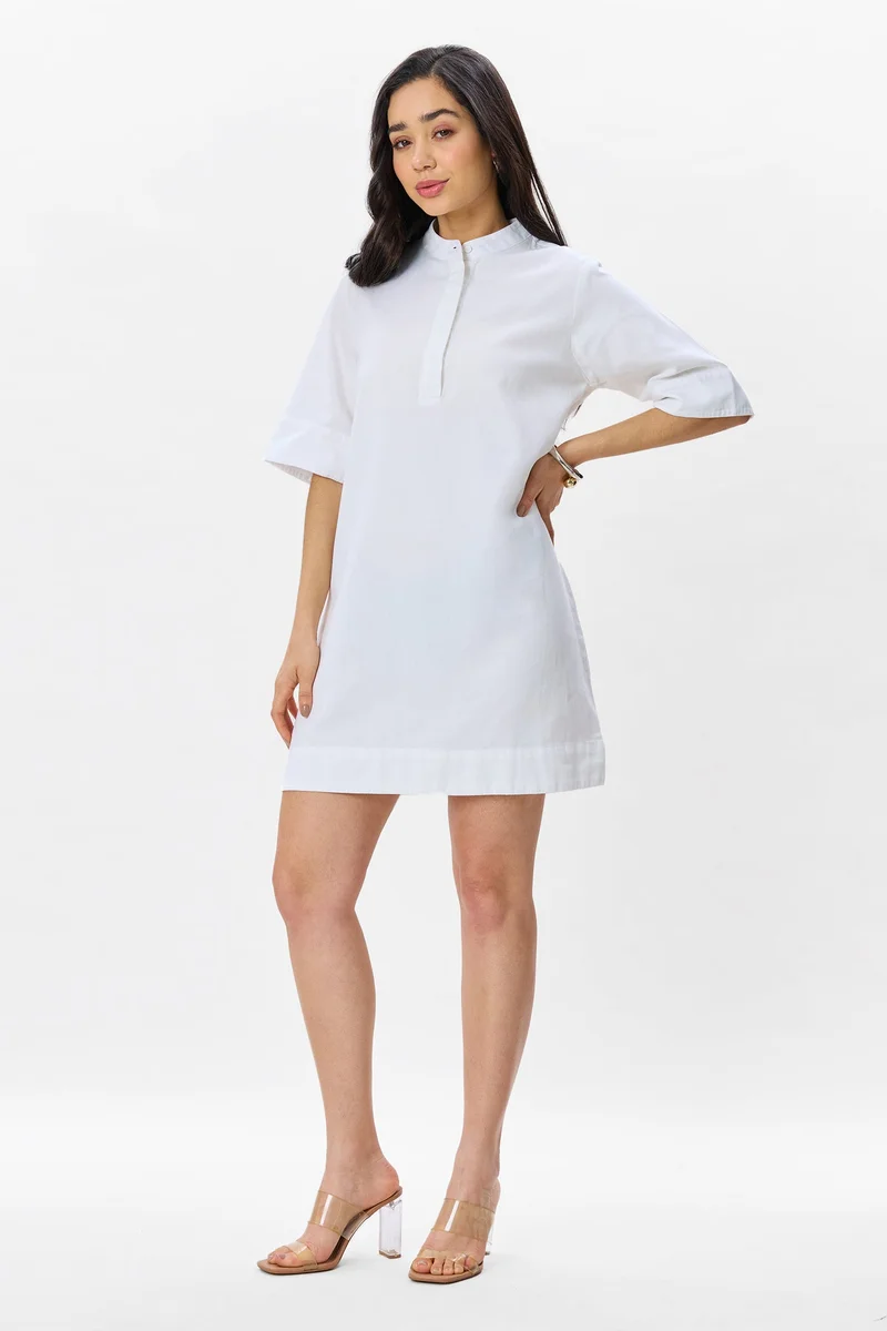 Virgio White Solid Cotton Boxy Fit Classic Shirt Dress for Women for Women | Best Price UAE