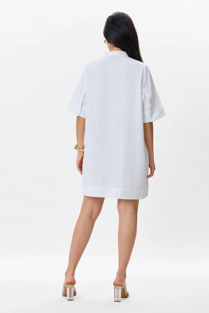 Virgio White Solid Cotton Boxy Fit Classic Shirt Dress for Women for Women | Best Price UAE
