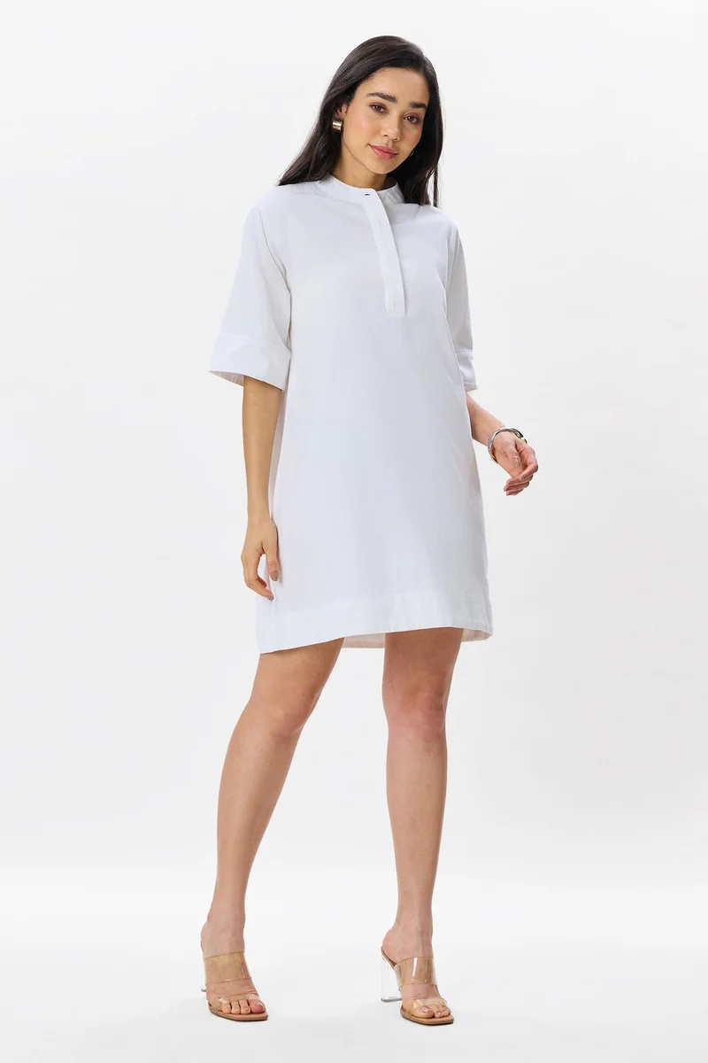 Virgio White Solid Cotton Boxy Fit Classic Shirt Dress for Women for Women | Best Price UAE
