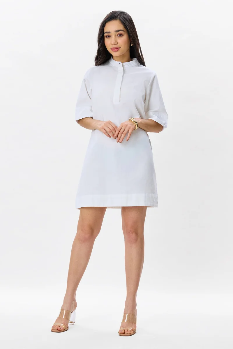 Virgio Solid Cotton Boxy Fit Classic Shirt Dress for Women