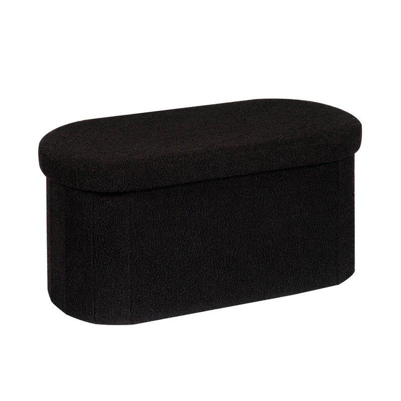 PINPLUS Storage Ottoman Bench Tufted Oval Ottomans Bench Foot Rest, Boulce Bench with Storage 30"x15"x15" (Black) - Image 1