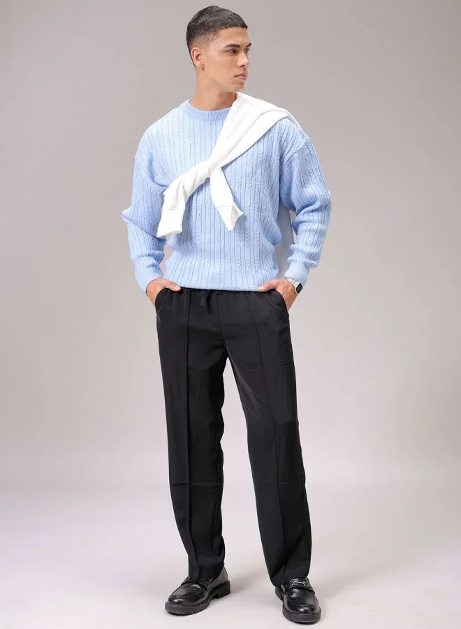 The Indian Garage Co Men Oversized Textured Crew Neck Sweater