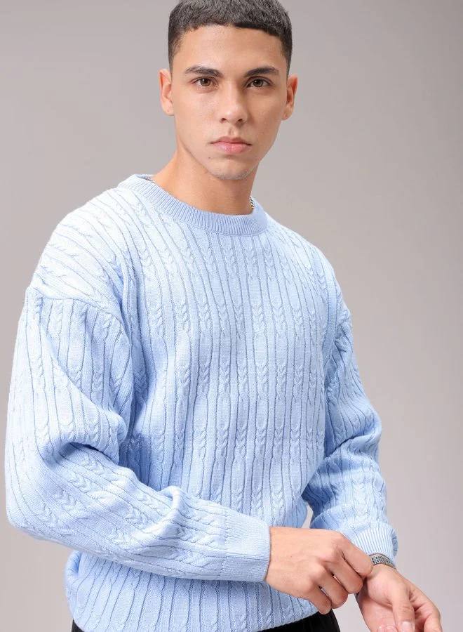 The Indian Garage Co Men Oversized Textured Crew Neck Sweater