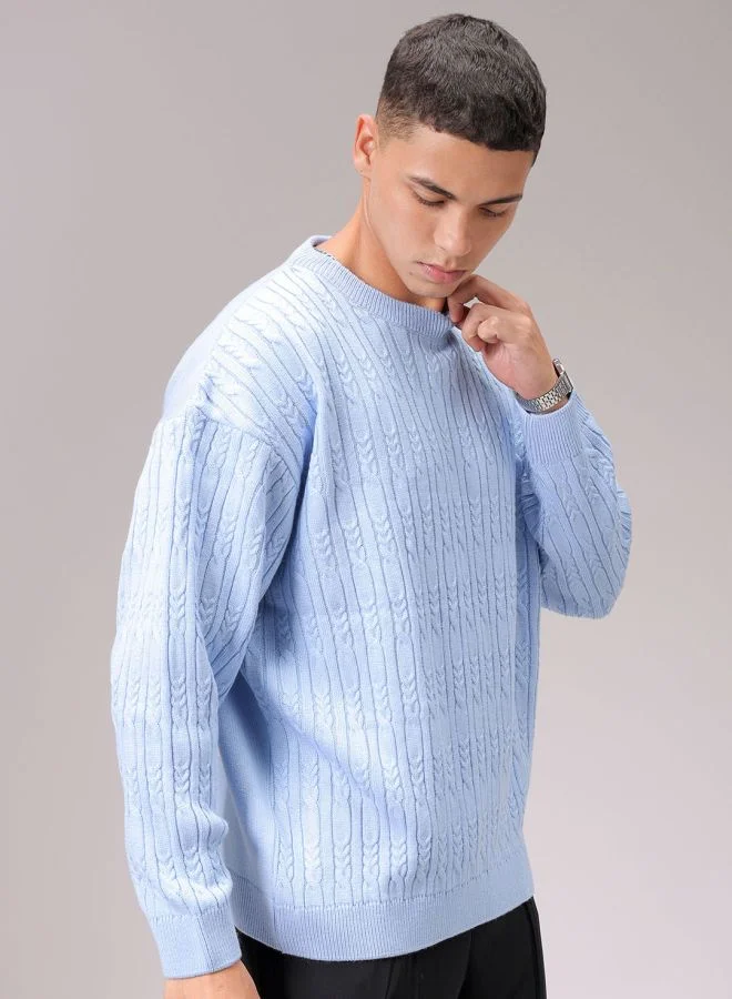The Indian Garage Co Men Oversized Textured Crew Neck Sweater