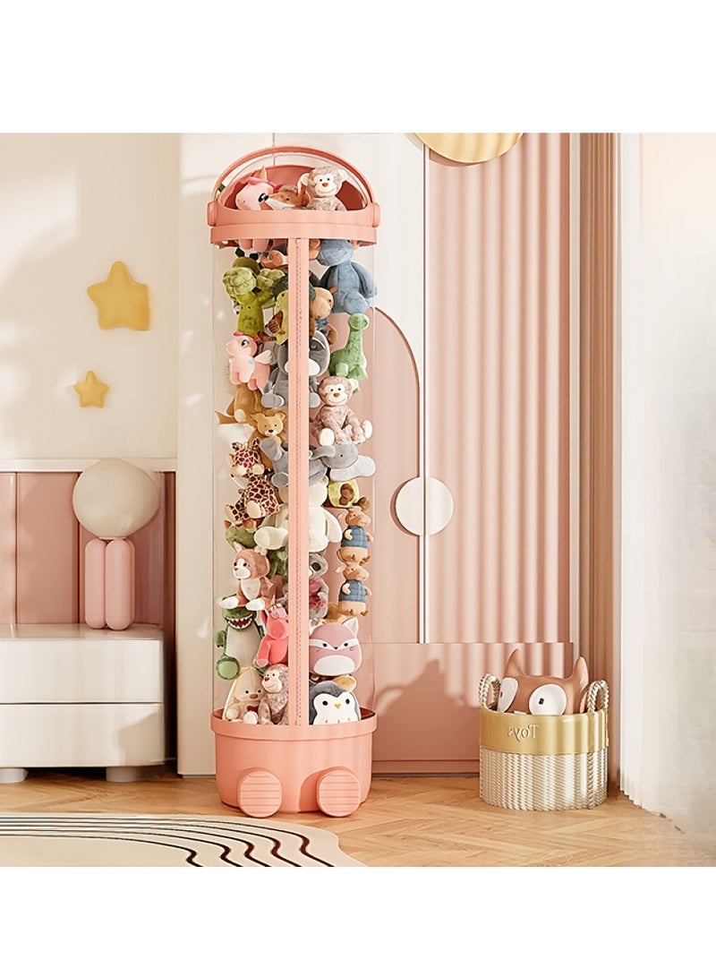 XiuWoo Stuffed Animal Storage Tube, Toy Storage Tube with Zipper LED Light, Vertical Toy Display Organizer, Toy Display Bucket with Lid, Space-Saving Toy Tower for Kids Room, Pink, 172cm  - Image 5