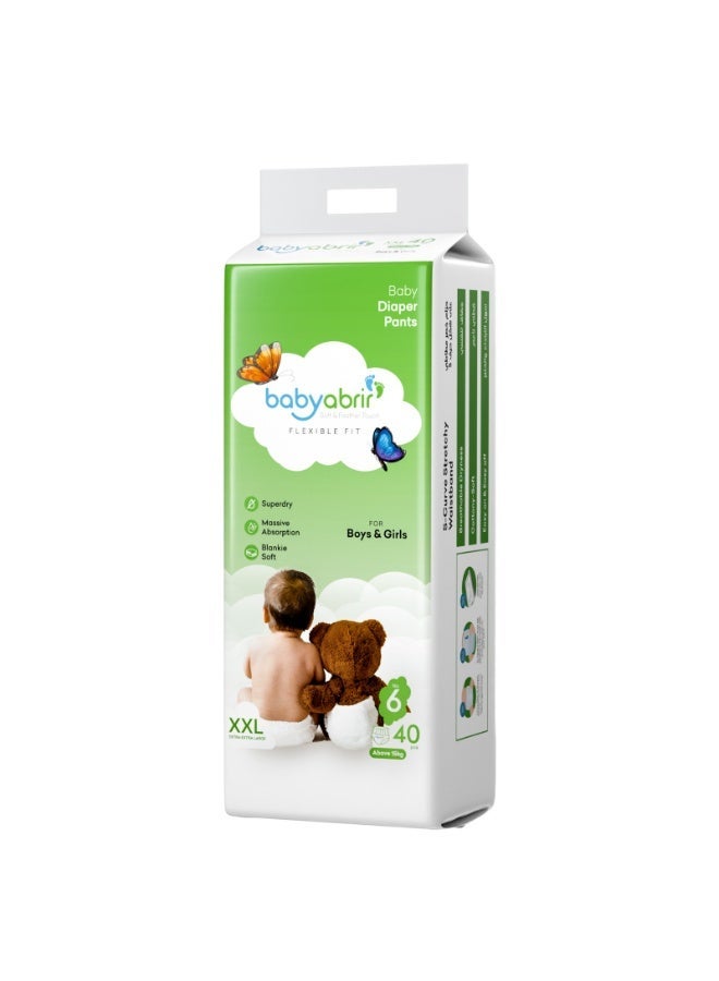 Baby Abrir Baby Pants Diapers Size 6 (Double Extra Large ) – 40 Pieces Pack | Ultra Soft, High Absorbency, Leak Protection for Babies