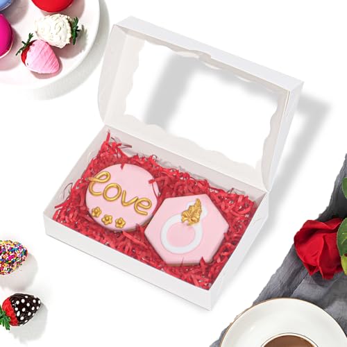 RomanticBaking 50 Pack DIY Assembly White 7 x 4 3/8 x 1½ inches Cookies Boxes with Window Bakery Packaging for Macaron Cakesickle Chocolate - Image 2