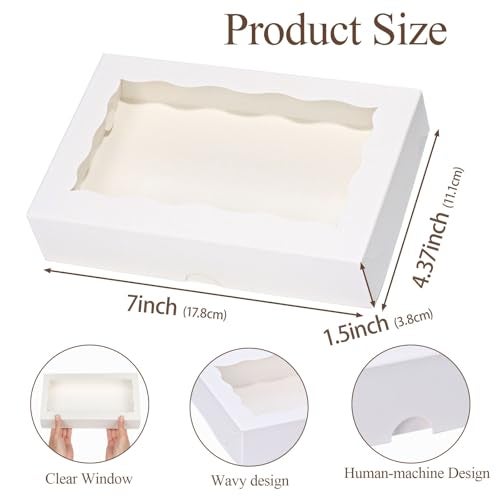 RomanticBaking 50 Pack DIY Assembly White 7 x 4 3/8 x 1½ inches Cookies Boxes with Window Bakery Packaging for Macaron Cakesickle Chocolate - Image 4
