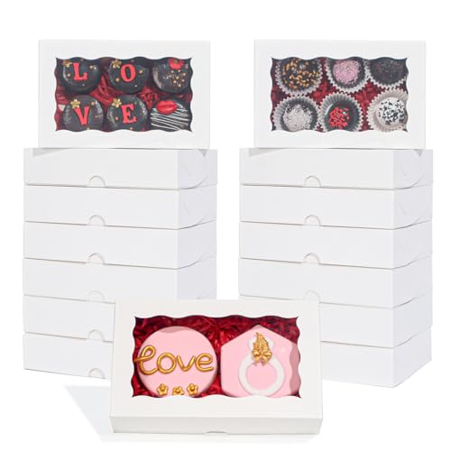 RomanticBaking 50 Pack DIY Assembly White 7 x 4 3/8 x 1½ inches Cookies Boxes with Window Bakery Packaging for Macaron Cakesickle Chocolate - Image 1