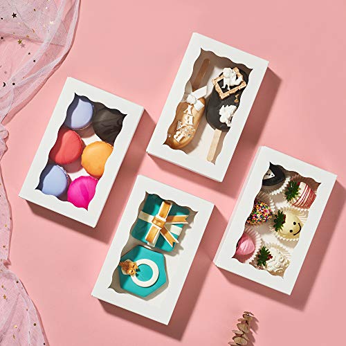 RomanticBaking 50 Pack DIY Assembly White 7 x 4 3/8 x 1½ inches Cookies Boxes with Window Bakery Packaging for Macaron Cakesickle Chocolate - Image 3