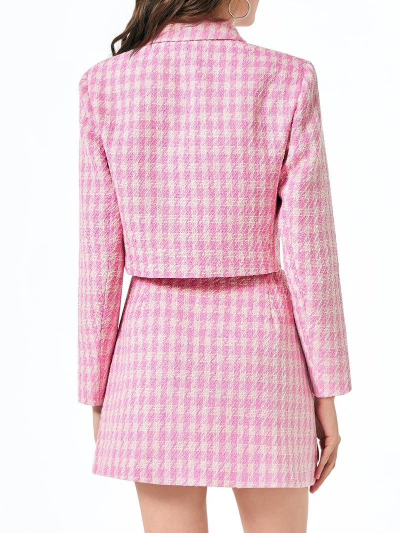 Cicy Bell Womens Cropped Tweed Blazer Sets 2 Piece Outfits and Mini Skirt Sets Business Casual Suits Pink - Image 3
