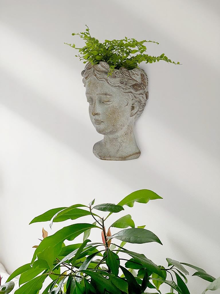 Abbott Collection Goddess Head Wall Planter â€“ Extra Small Cement Indoor and Outdoor Planter Pot â€“ Grecian Woman Statue Head Planter for Flowers and Succulents (Grey, 6.5" Tall, 2.75" Opening) - Image 4