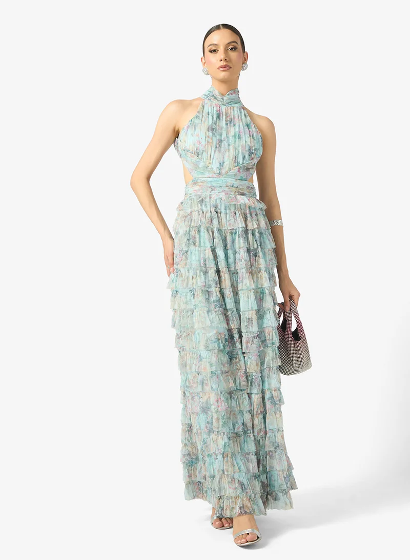 BEAUUT Ariva Embellished Halter Neck Sequin Maxi Dress