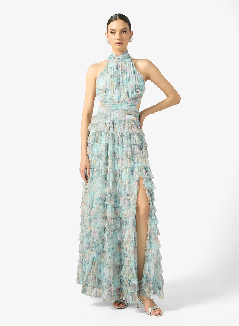 BEAUUT Ariva Embellished Halter Neck Sequin Maxi Dress