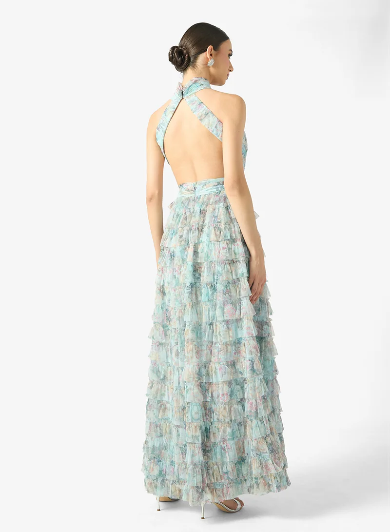 BEAUUT Ariva Embellished Halter Neck Sequin Maxi Dress