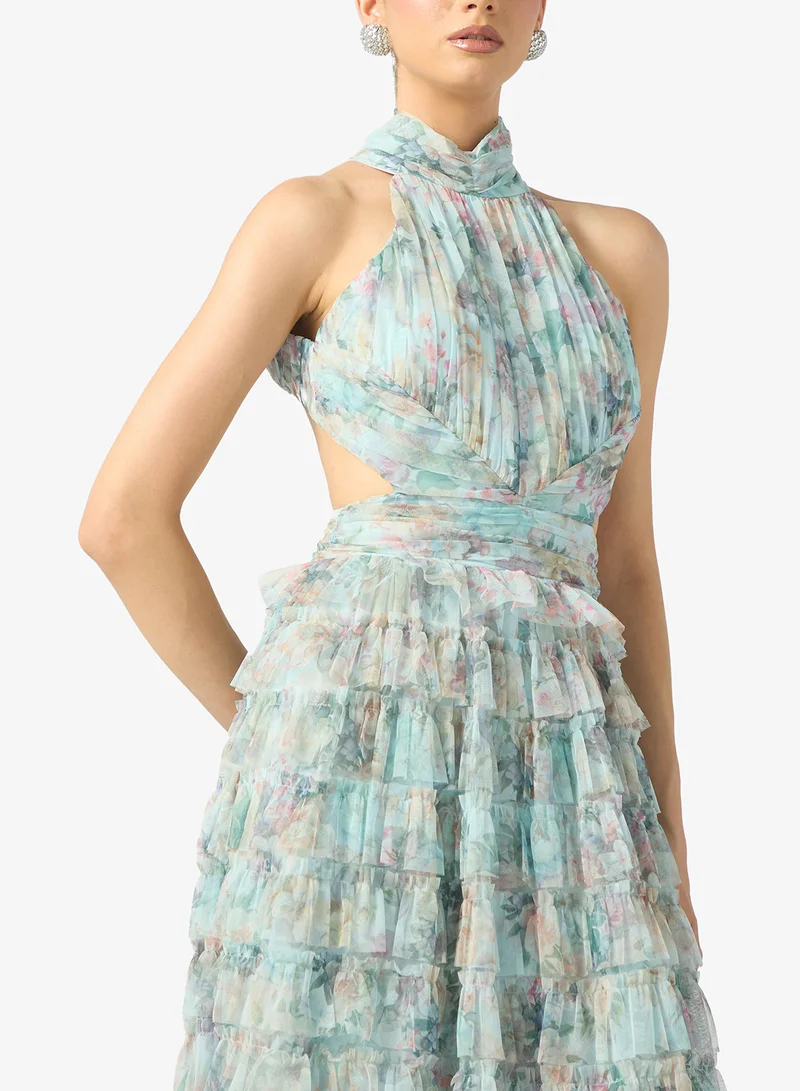 BEAUUT Ariva Embellished Halter Neck Sequin Maxi Dress