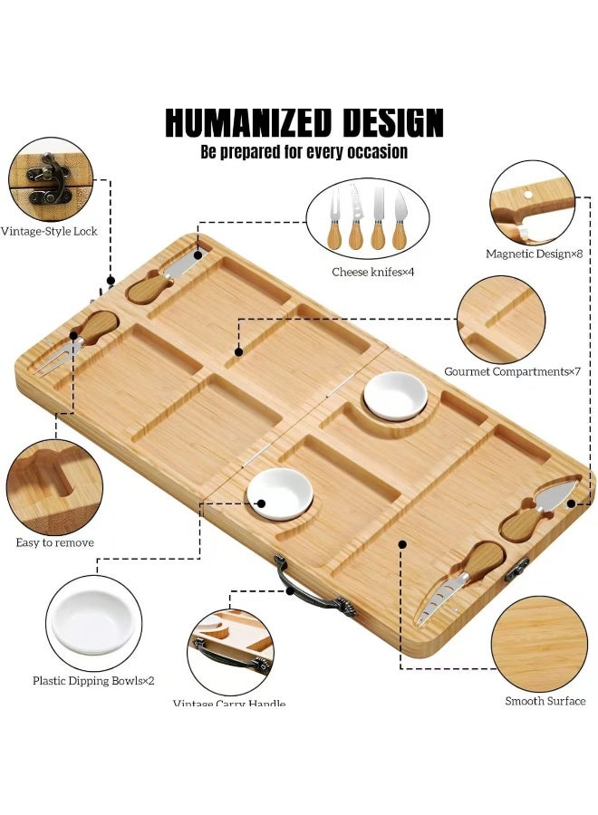 Portable Foldable Bamboo Cheese Board, Kitchen Square Cheese and Charcuterie Platter, Snack and Party Fruit & Vegetable Serving Tray for Home Use - Image 4