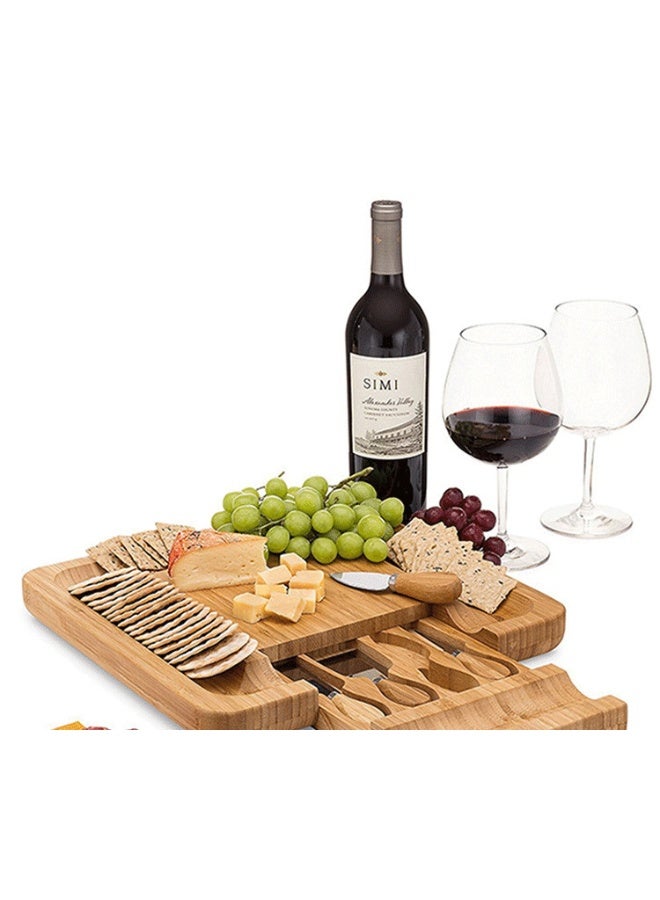 Portable Foldable Bamboo Cheese Board, Kitchen Square Cheese and Charcuterie Platter, Snack and Party Fruit & Vegetable Serving Tray for Home Use - Image 2