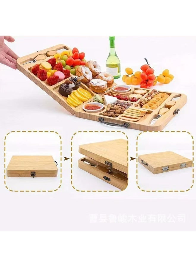 Portable Foldable Bamboo Cheese Board, Kitchen Square Cheese and Charcuterie Platter, Snack and Party Fruit & Vegetable Serving Tray for Home Use - Image 3