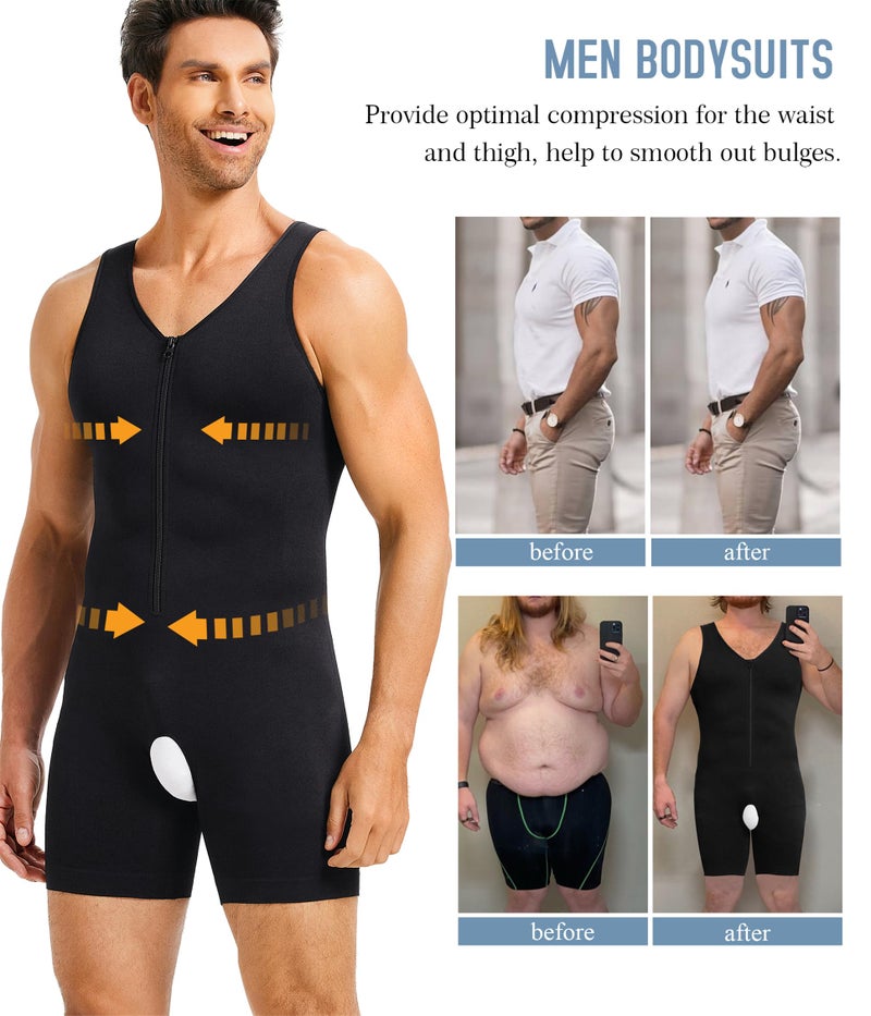 TAILONG Mens Bodysuit Shapewear for Tummy Control Gynecomastia Compression Shirts Full Body Shapewear Fajas Para Hombres Black - Image 2