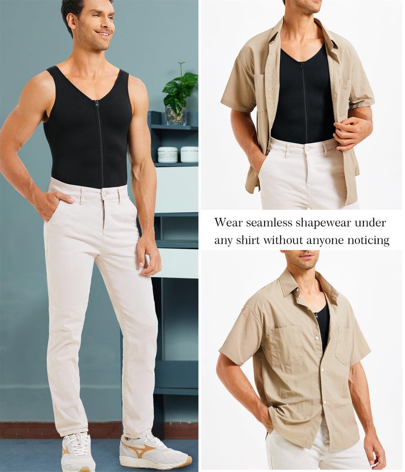 TAILONG Mens Bodysuit Shapewear for Tummy Control Gynecomastia Compression Shirts Full Body Shapewear Fajas Para Hombres Black - Image 5