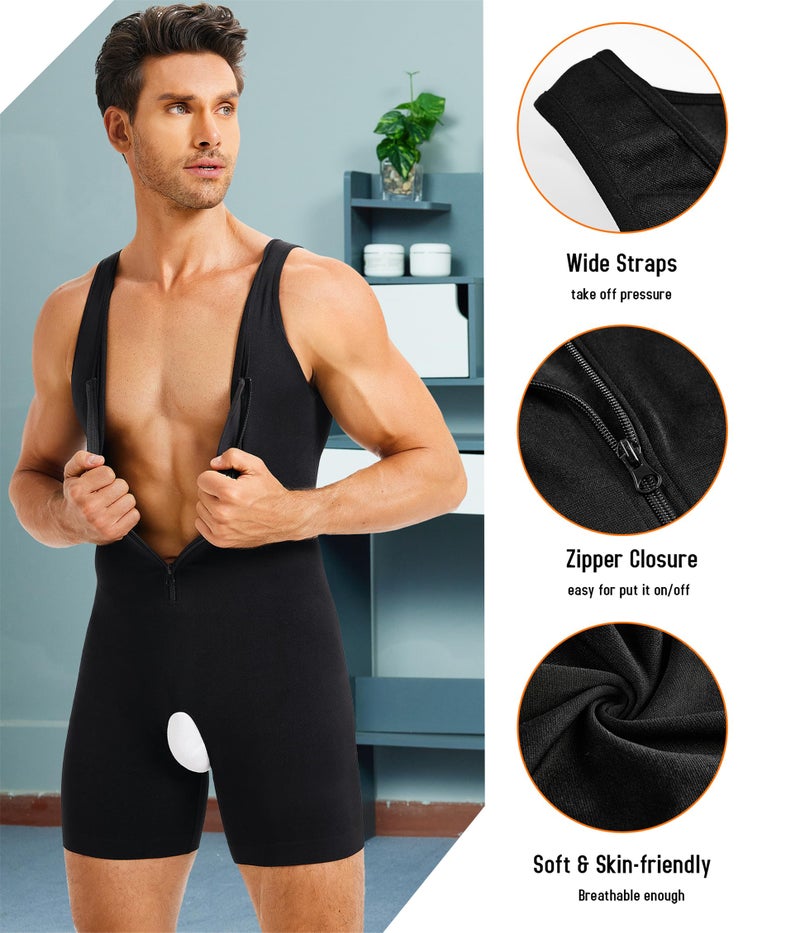 TAILONG Mens Bodysuit Shapewear for Tummy Control Gynecomastia Compression Shirts Full Body Shapewear Fajas Para Hombres Black - Image 3