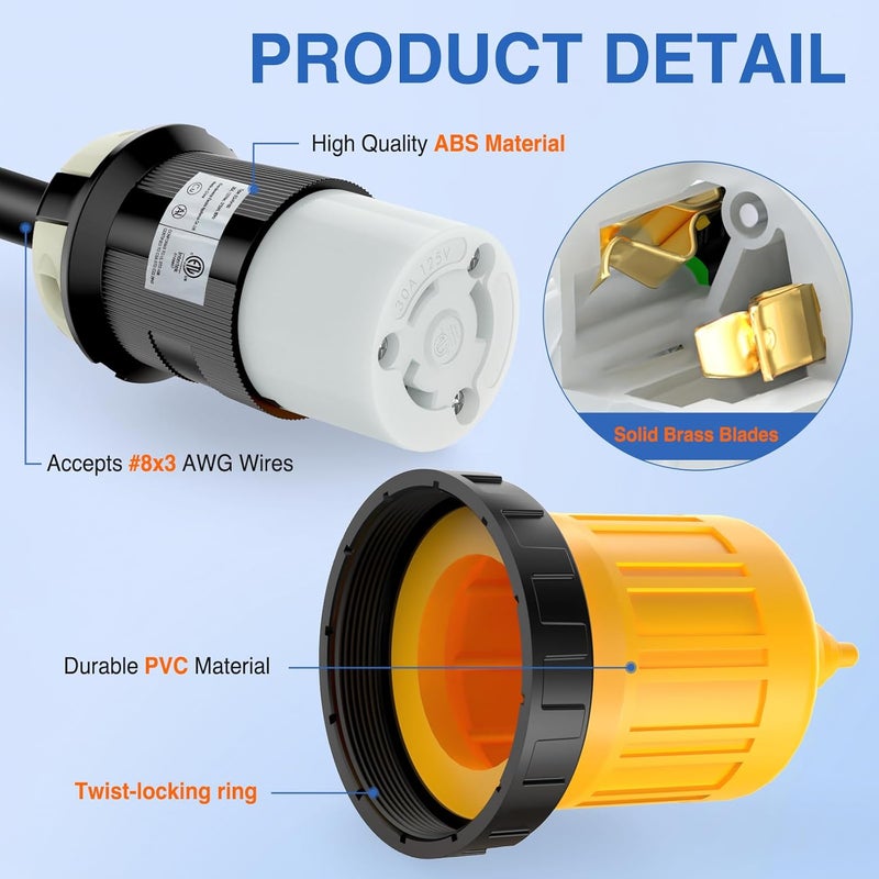 Nilight 30AMP RV Power Cord Cover Twist Lock with Boot Locking Plug 125V NEMA L5-30R ETL Listed Female Shore Connector Replacement Protector for Camper Caravan Trailer Van - Image 2