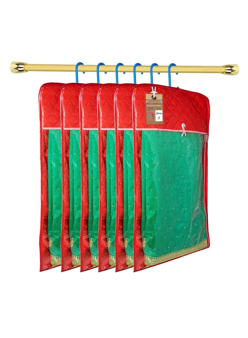 atorakushon Satin Maroon Hanging Saree Cover Wardrobe Cloth organizer for Storage Rack Garment Storage Bags Pack of 6 - Image 1