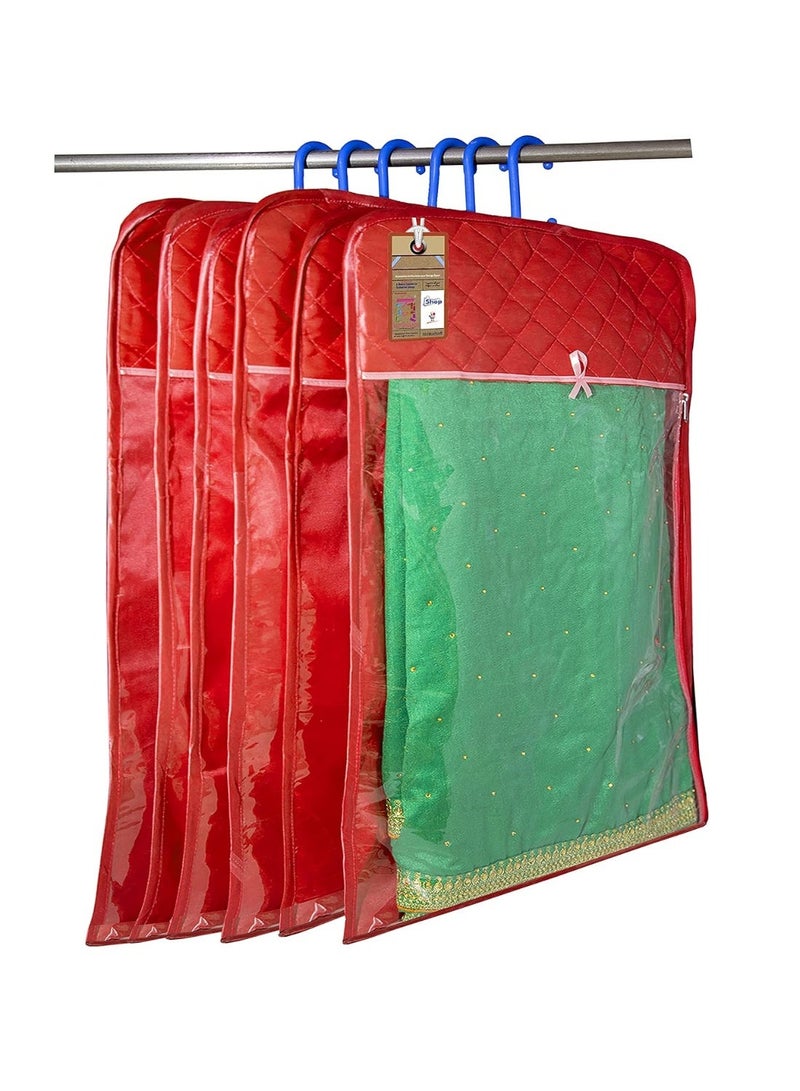 atorakushon Satin Maroon Hanging Saree Cover Wardrobe Cloth organizer for Storage Rack Garment Storage Bags Pack of 6 - Image 3