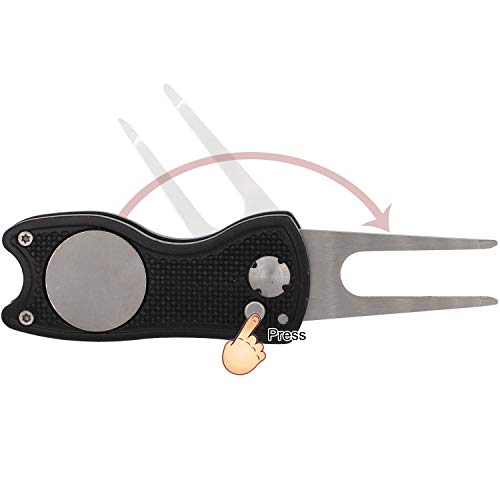 TuLick Divot Repair Tool with Magnetic Divot Tool, Golf Divot Repair Tool Made of Metal, Golf Divot Tool Foldable Design (Black) - Image 3