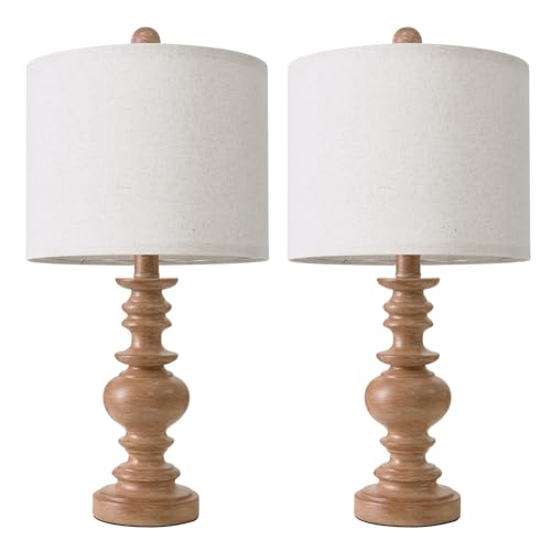 BOBOMOMO 20" Rustic Bedside Lamps Set of 2- Vintage Resin Table Lamps for Nightstands with Linen Shades, Farmhouse Lamps for Living Room, Bedroom, and Hallway (Light Brown) - Ideal for Compact Spaces - Image 4