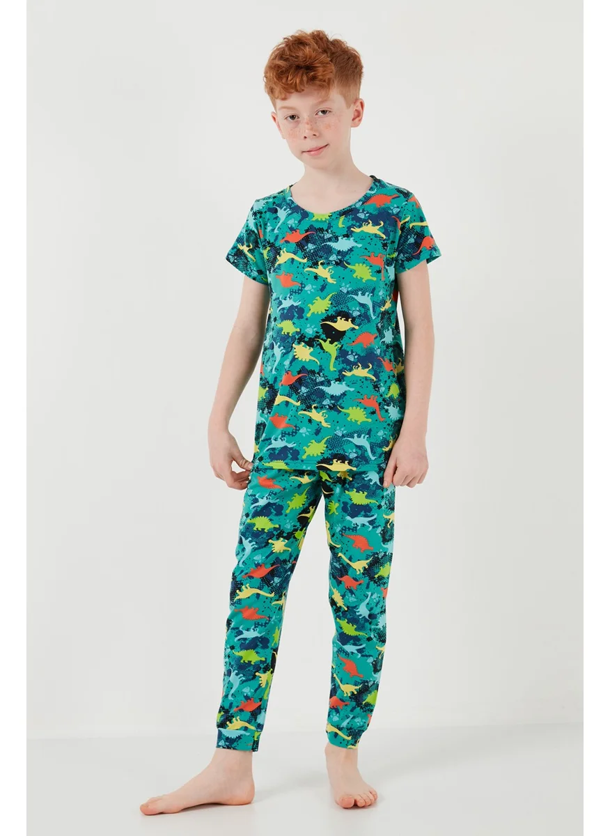 Lela Patterned 100% Cotton Crew Neck Pajama Set Boy's Pajama Set 6651003