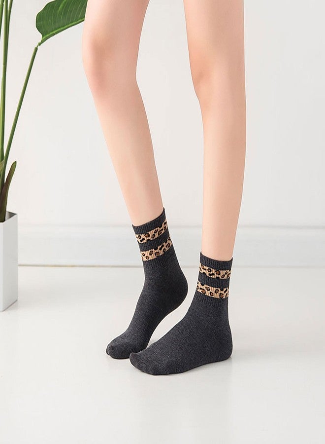 Joylife 3 Paris Leopard Print Crew Socks Trendy Animal Pattern Dress Socks For Women, Lady, Two Stripes - Image 3