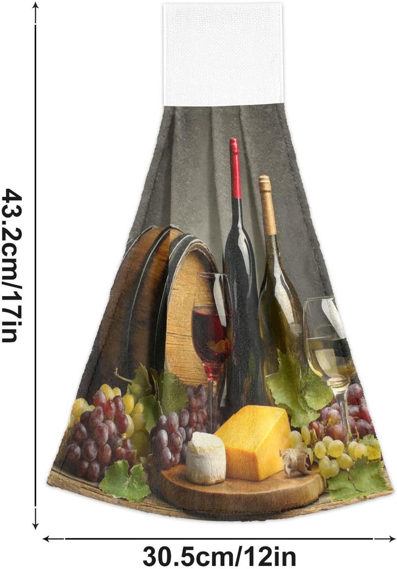 Dussdil Wine Glasses Kitchen Hanging Towel Grapes Fruits Hand Fingertip Bath Tie Towels Set of 2 Pcs Tea Bar Dish Cloths 14 x 18 in Dry Towel Soft Absorbent Thin Durable for Laundry Room Decor - Image 2