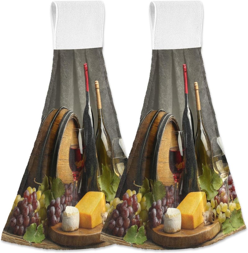 Dussdil Wine Glasses Kitchen Hanging Towel Grapes Fruits Hand Fingertip Bath Tie Towels Set of 2 Pcs Tea Bar Dish Cloths 14 x 18 in Dry Towel Soft Absorbent Thin Durable for Laundry Room Decor - Image 1
