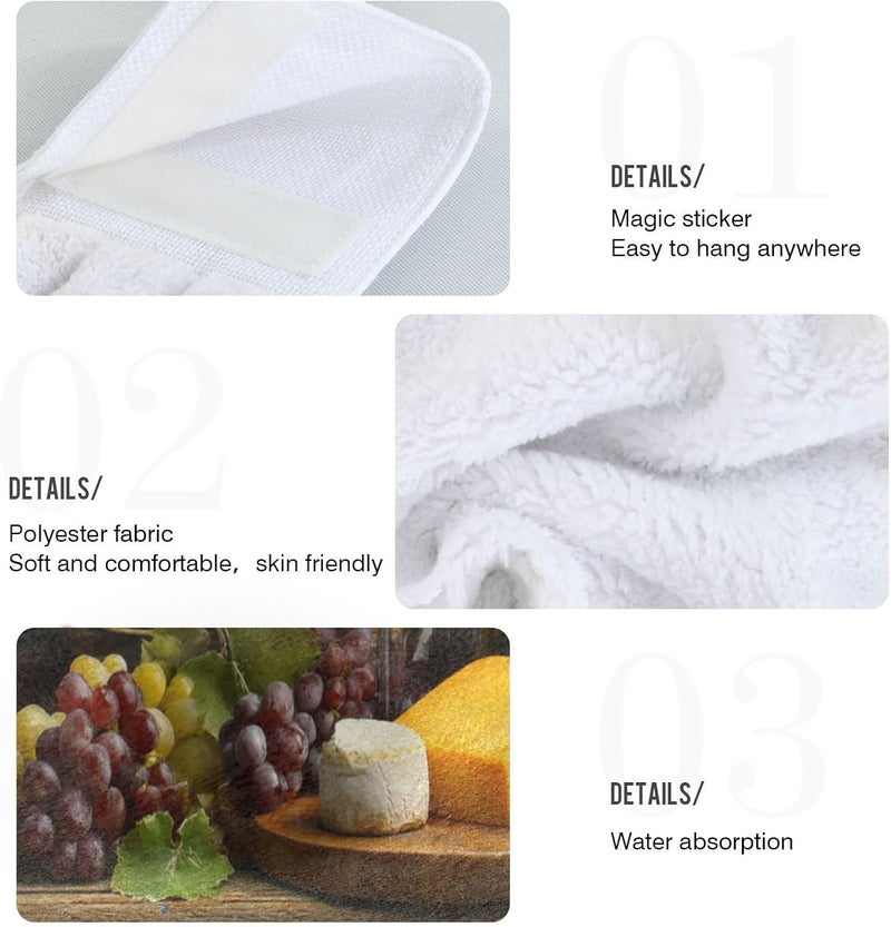 Dussdil Wine Glasses Kitchen Hanging Towel Grapes Fruits Hand Fingertip Bath Tie Towels Set of 2 Pcs Tea Bar Dish Cloths 14 x 18 in Dry Towel Soft Absorbent Thin Durable for Laundry Room Decor - Image 4