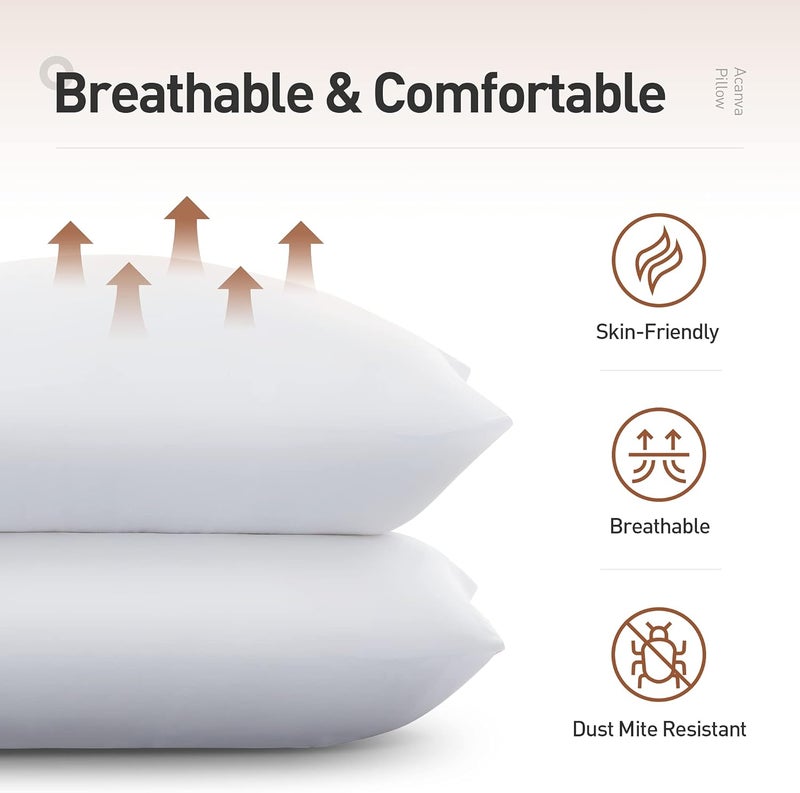 Acanva Bed Pillows 2 Pack Hotel Collection Luxury Soft Inserts for Sleeping-Breathable and Comfortable for Stomach Back Sleepers, Standard (Pack of 2), White 2 Count - Image 3