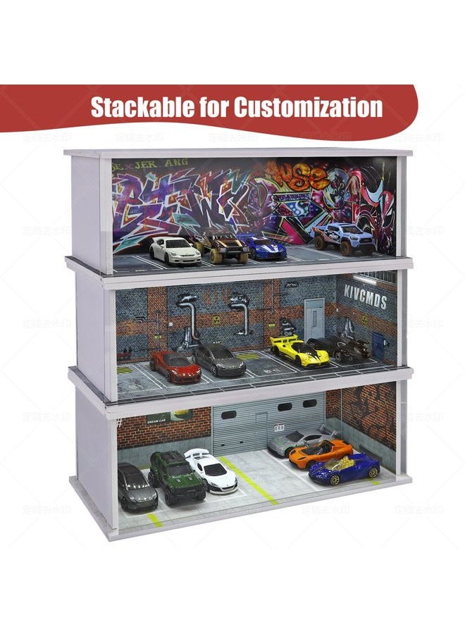Saichotoy Display Case for Hot Wheels: Stackable Parking Garage for 1/64 Scale Matchbox Toy Car, Foamboard Storage for Monster Trucks with LED Light and Acrylic Cover, Depot - Image 4