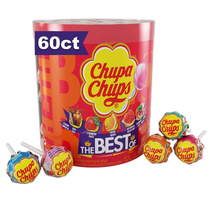Chupa Chups Best Of Lollipop Assortment Five Flavors Easter Candy Easter Basket Essentials Stuffers for Kids and Adults Individually Wrapped 253 Ounce Drum 60 Suckers - Image 3