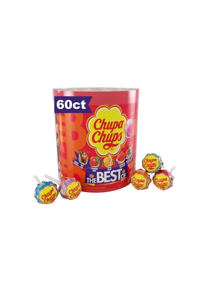 Chupa Chups Best Of Lollipop Assortment Five Flavors Easter Candy Easter Basket Essentials Stuffers for Kids and Adults Individually Wrapped 253 Ounce Drum 60 Suckers - Image 1
