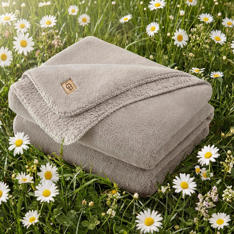 UGG Whitecap Fleece Throw Blanket, Soft Fluffy Blankets for Couch or Bed, Home Decor, Luxury Plush Throw, Machine Washable, 50-inch x 70-inch, Light Grey Seal - Image 2