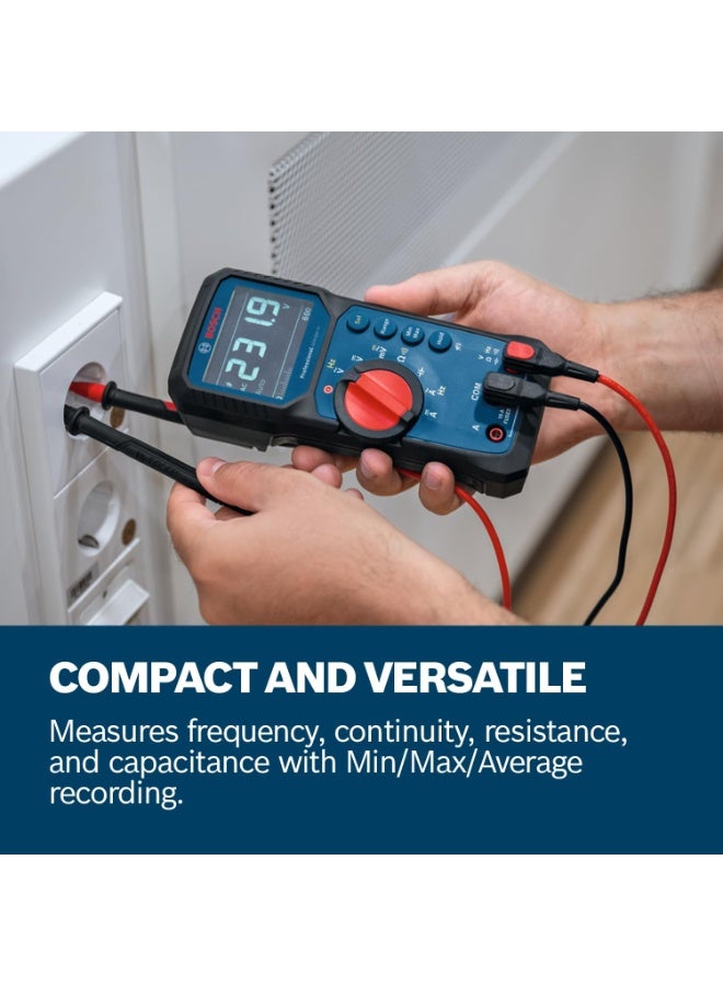 BOSCH Professional Digital Multimeter GDM 600-15,True RMS Electrical Tester with Inverted LCD, 600V AC/DC Voltage & 10A Current Meter, Frequency, Continuity, Resistance & Capacitance Tester, Min/Max/Average, Includes MS 90 Test Leads - Image 4